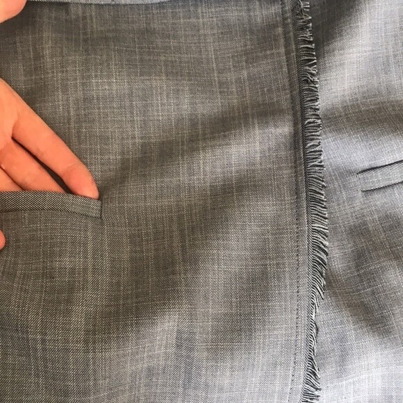 Banana Republic Fringed Edge Blue Chambray Lined Suit Jacket sz 0 - Picture 9 of 13